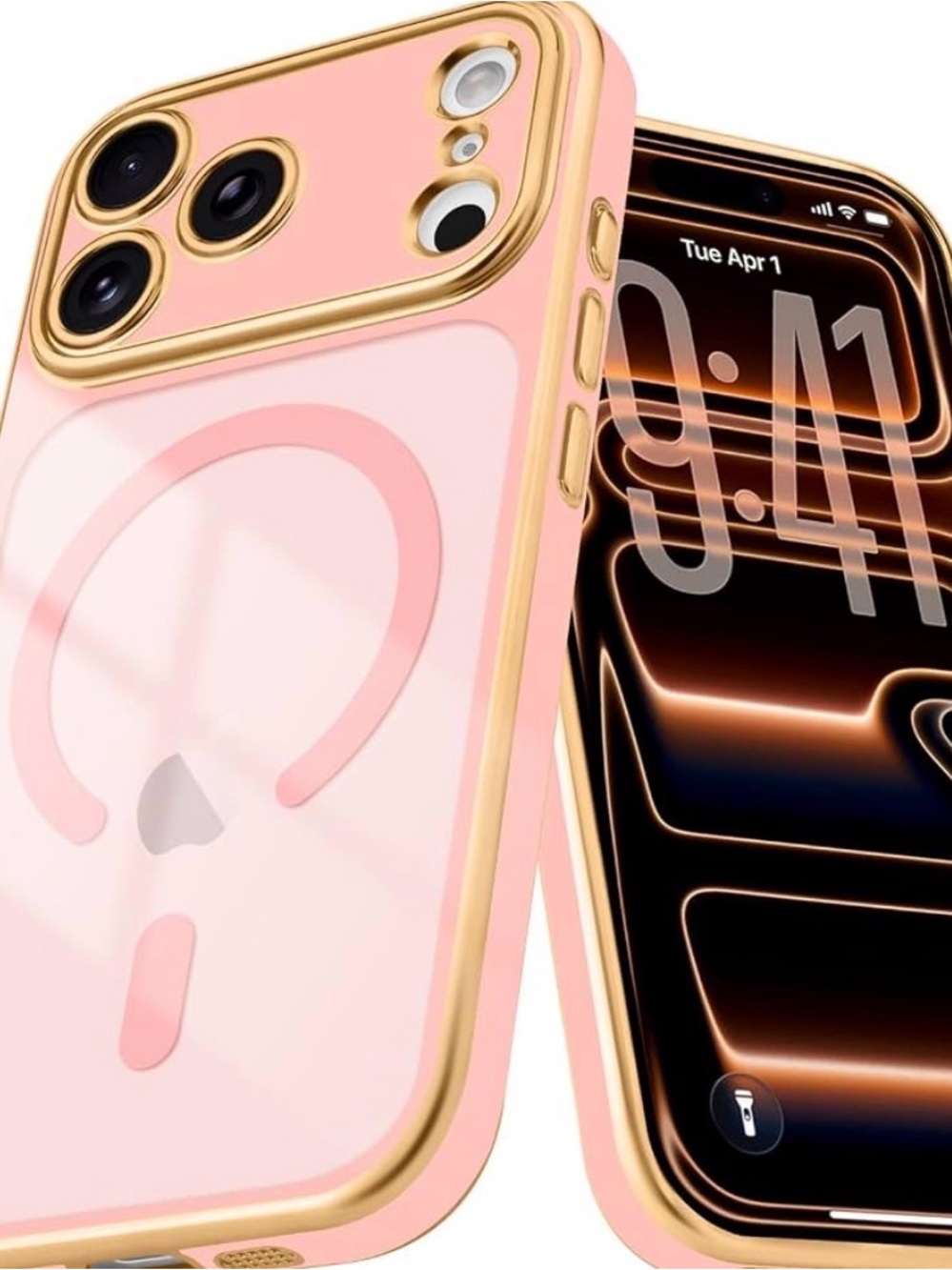 iPhone 17 pro Pink Clear MagSafe Case with Gold Trim BNWT